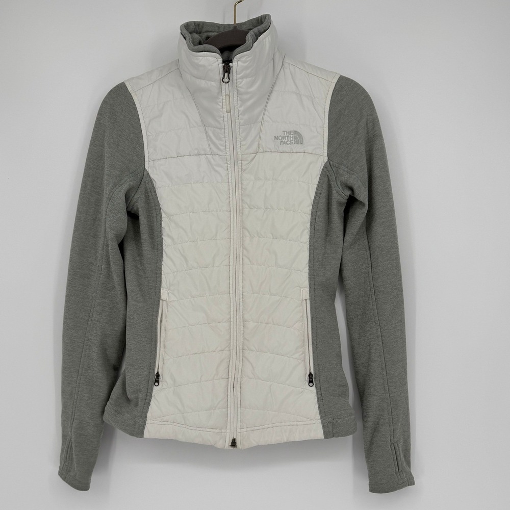The North Face Womens Hybrid Quilted Fleece Jacket Grey White XS Thumbholes